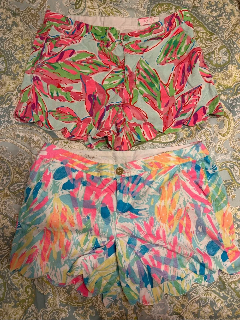 Colorful Scallop Hem Shorts Duo - Tropical Print